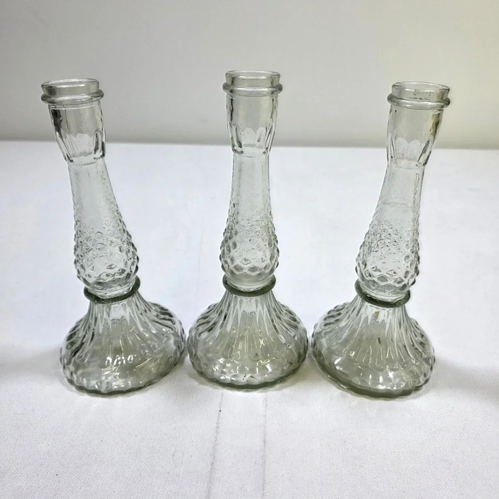 Farmhouse Glass Candlestick Holder Set of 3 Clear 8.5